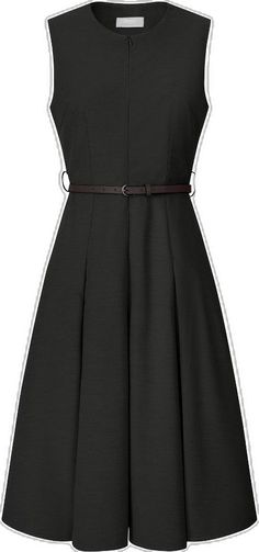 Solid Sleeveless Belted Dress, Classic Formal Sleeveless Summer Dress, Elegant Sleeveless A-line Dress For Formal Occasions, Elegant Pleated Sleeveless Dress, Elegant Fitted Sleeveless Pleated Dress, Elegant Sleeveless Pleated Dress In Solid Color, Chic A-line Sleeveless Dress For Formal Occasions, Classic Fitted Pleated Sleeveless Dress, Pleated Knee-length Sleeveless Work Dress