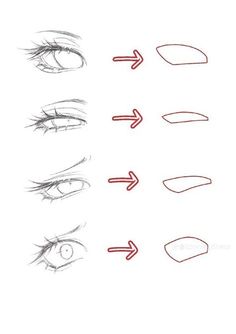 how to draw an eye step by step with the eyes closed and arrows pointing in different directions