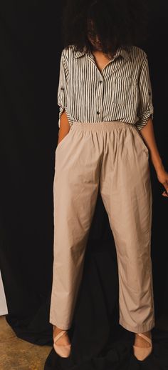 The perfect khaki. elastic waist for estra cuteness and comfort. And deep Pockets!! Casual Beige Parachute Pants For Loungewear, Comfortable Relaxed Fit Beige Bottoms, Comfortable Beige Bottoms With Relaxed Fit, Relaxed Stretch Pants With Elastic Waistband, Beige Cotton Harem Pants For Fall, Fall Beige Cotton Harem Pants, Beige Relaxed Fit Harem Pants For Fall, Khaki Bottoms With Elastic Waistband For Fall, Stretch Khaki Pants With Elastic Waistband