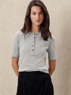 Elbow-Sleeve Cotton Henley | Banana Republic Factory Banana Republic Factory, Elbow Sleeve, Elbow Length Sleeve, The Environment, Sleeve Cotton, Banana Republic, Organic Cotton, Twist, My Style