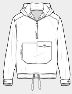 a drawing of a hoodie with a pocket on the front and an attached drawstring