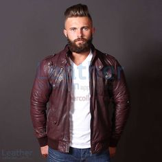 Boston mens leather bomber jacket is made using true soft Italian sheepskin which has been put through a wash and deep wax to create a classic bomber look. Bomber genuine leather jacket featuring; a double layered ribbed collar with stud fastening and shoulder epaulettes. Brown Leather Jacket Men, Motorcycle Race Suit, Best Leather Jackets, Pilot Jacket, Stylish Jackets, Genuine Leather Jackets, Brown Leather Jacket, Brown Jacket, Leather Motorcycle Jacket