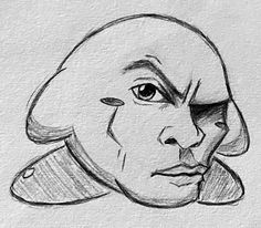 a drawing of a man's face with one eye open and the other half closed