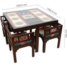 the table and chairs are shown with measurements for each piece in this set, which is also