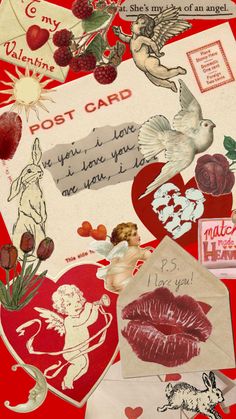 an assortment of valentine's day postcards and envelopes