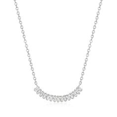 Ross-Simons - .25 ct. t. w. Diamond Curved Bar Necklace in Sterling Silver. 16". RS Pure. Modern designs that complete your outfit and complement your personality. Catch their attention with a curve of simple sparkle! Our dainty necklace shines with .25 ct. t. w. baguette diamonds in sterling silver. Cable chain includes 2" extender. Springring clasp, diamond curved bar necklace. Diamond birthstones are the perfect gift for April birthdays. Curved Bar Necklace, Curved Bar, Diamond Birthstone, Diamond Jewelry Necklace, Baguette Diamonds, Fine Jewelery, Necklace Diamond, Baguette Diamond, Fine Jewellery Necklace