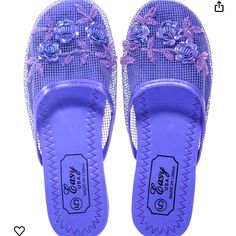 Women’s Mesh Slipper Floral Flip Flops Sandals With Sequins Casual Purple Spring Slippers, Slippers Aesthetic, Mesh Slippers, Cheap Purple Flip Flops, Chinese Slippers, Purple Slip-on Beach Slides, Purple Non-slip Slide Sandals, Purple Flip Flops, Floral Flip Flops