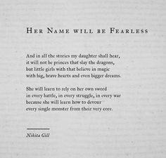 an old book with some type of writing on it's page and the words her name will be fearless