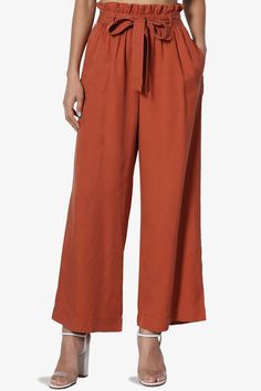 Upgrade your look with chic culotte pants, styled with an detachable tie belt and elastic paperbag waist. A high-waist hits just right and falls into a wide leg crop fit. Pair these with the Crop Top for full effect.Tencel woven, high rise with paperbag pleats, Pull onElasticized waist, Detachable sash tie beltWide leg, cropped length, side slant pocketsSize Guide : Fits true to size, take your normal size(S=1-3, M=5-7, L=9-11)Model size : 5'3" height, 34" bust, 24" waist, 34" hip, Normally wear Paperbag Hose, Japan Outfit, Culotte Pants, Upgrade Your Look, Tie Belt, Long Pants, Belts For Women, Wide Leg Pants, What To Wear