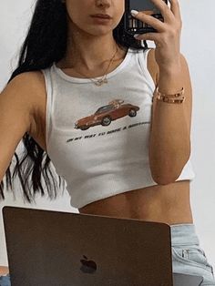 ⚡️Buy On My Way Ribbed Crop Tank Top White S under $15.00 in Tops&Tees Online. Style: Casual/Street/Y2K/Vintage/Sweet/Sexy. Pattern Type: Letter/Car. Fabric Content: Polyester, Spandex. Fit Type: Slim fit. Neckline: Crew Neck. Sleeve Length: Sleeveless. ✓Free Shipping on all orders over US$69. White Tank Top Outfits, Tank Tops Aesthetic, Cropped Tank Top Outfit, Car Fabric, Thrift Inspo, Look Festival, Street Y2k, Clothing Aesthetic, Tank Top Outfits