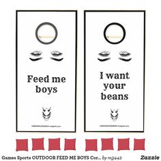 two door hangers with the words feed me boys and i want your beans