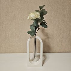 a white vase with some flowers in it