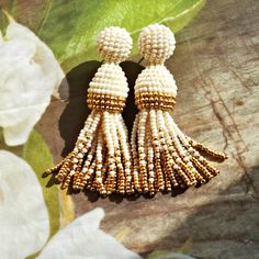 Well-known Oscar Earrings (replica) .Yarkie, stylish, eye-catching, do not go out of fashion, can be your 2.7 inches(7cm) 3.15 inch (8cm) 3.5 inch (9cm) 4 inch (10cm) 4.3inch (11cm) 4.7inch (12cm) 5 inch (13cm) All items in my store are 100% handmade. Please note that - due lighting effects, monitor's brightness, contrast and other settings, there may be some slight differences in the color tone / shade photo web - site and the actual item. Please note that some works are made to order and it ta Elegant Tassel Earrings With Round Dangling Beads, Elegant Beaded Dangle Earrings With Tassels, Elegant White Tassel Earrings For Pierced Ears, Elegant Latkans Earrings, Elegant Latkan Earrings With Round Beads, White Tassel Dangle Earrings, Elegant Gold Beaded Tassel Earrings, Cream Beaded Dangle Earrings, White Dangle Tassel Earrings With Pearl Drop