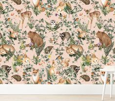 an animal themed wallpaper with various animals and plants