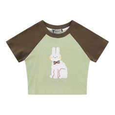 This Women's Cute Rabbit Panel Cropped Top is sure to become a go-to favorite. Perfect for casual days, the lightweight fabric is both comfortable and stylish. The ribbed cuffs and hem add a subtle hint of texture to the design for a modern touch. Show off your style with this cool and chic top. Spring Cotton Tops With Ribbed Cuffs, Summer Loungewear Tops With Ribbed Cuffs, Spring Green Top With Ribbed Collar, Trendy Cotton Top With Ribbed Collar, Spring Cotton Tops With Ribbed Collar, Spring Loungewear Top With Ribbed Collar, Spring Outfits For School, Outfit Streetwear, Baggy Cargo Pants