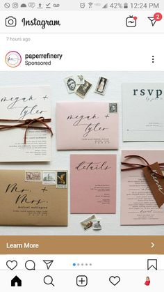 the wedding stationery is displayed on instagram for everyone to see and do their own photos