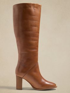 Tan Heeled Boots, Camel Boots, Winter Leather Boots, Moda Retro, Tall Leather Boots, Block Heel Boots, Classic Boots, Banana Republic Factory, Virtual Closet