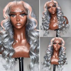 Pink Streaks, Grey Highlights, Grey Wig, Silver Hair Color, Pink Highlights, Colored Wigs, Human Virgin Hair, Lace Front Human Hair, Body Wave Wig