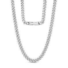 There is a lot to love about this classic Cuban link chain necklace. This is a necklace without embellishments, but that does not mean that it is a boring piece. To the contrary, the Cuban link chain provides a striking look, creating clean lines and some weight. The necklace is made from stainless steel, which is an excellent choice. Not only is stainless steel a durable choice, but it is also an attractive one. The finish resists tarnish, and you can count on this necklace being a wardrobe sta Cuban Link Chain Necklaces, Unisex Necklace, Link Chain Necklace, Cuban Link Chain, A Necklace, Bracelet Argent, Cuban Link, Precious Jewelry, Steel Jewelry