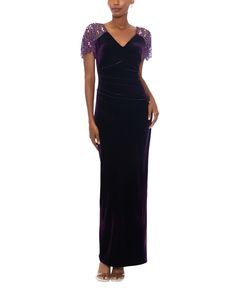 in stock Velvet Evening Dress, Chiffon Long Dress, Evening Dress Collection, Velvet Gown, Women's Evening Dresses, Midi Dress Summer, Dress Gown, Purple Velvet, Evening Party Dress