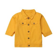 Girl Denim Jacket - Momorii Yellow Denim Jacket, Girls Denim Jacket, Yellow Coat, Yellow Denim, Long Sleeve Coat, Classic Denim Jacket, Boring Clothes