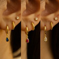 Teardrop Dangle hoop earrings-CZ diamond-ruby-sapphire-gold vermeil-dainty-tiny huggie hoops-April-July-September-birthstone hoops charm size:4mm x6mm hoop size: 12mm (inner circle-9mm) material: gold vermeil(sterling silver 925 base material) with CZ cubic zirconia huggie hoops available: CZ diamond, CZ sapphire, CZ ruby comes with a cute little gift box. View other flower jewelry here: https://www.etsy.com/shop/DearMia?ref=seller-platform-mcnav&search_query=flower View more jewelry HERE: https Gold Huggie Earrings With Gemstone, Gold Gemstone Huggie Earrings, Yellow Gold Dangle Huggie Earrings With Gemstones, Yellow Gold Gemstone Dangle Huggie Earrings, Dainty Teardrop Tarnish-resistant Huggie Earrings, Dainty Birthstone Huggie Earrings For Anniversary, Gold Teardrop Huggie Earrings With Dangling Charms, Gold Teardrop Hoop Earrings With Birthstone, Dainty Dangle Hoop Earrings With Gemstones