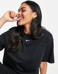 Nike essential boyfriend t-shirt in black | ASOS Nike Black T-shirt For Spring, Essential Everyday T-shirt, Essential Black Short Sleeve Tops, Black Short Sleeve Essential Top, Nike Relaxed Fit T-shirt For Everyday, Trendy Nike Short Sleeve T-shirt, Nike Everyday Short Sleeve T-shirt, Boyfriend T Shirt, Nike Swoosh