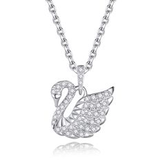 PRICES MAY VARY. Material: The main body of necklace is made of 925 sterling silver + 18K white gold plating and cubic zirconia. Necklace length: 42+3cm/16.5+1.2inch(extender chain), Weight:2.75g. Pendant Size: 1.5*1.3cm. This 925 sterling silver pendant necklace with 18K white gold plated, is not oxidized easily, remaining radiant, fashionable and vigorous style. Elegant swan pendant are embed with full cubic zirconia, romantic and charming. Present in a gift box, could be considered as the bes Swan Pendant, Swan Necklace, Tarnished Jewelry, Zirconia Necklace, Cubic Zirconia Necklace, Anniversary Gifts For Wife, Sterling Silver Necklace Pendants, Bridesmaids Gifts, Silver Pendant Necklace