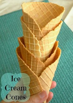 three ice cream cones stacked on top of each other with the words ice cream cones written above them