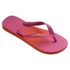 Havaianas Top Fashion Fun Flip-Flop Step into sunny days with confidence and style. These thong-style flip-flop sandals feature a cushioned footbed with a textured rice pattern and a sturdy rubber sole for durability and comfort, all with a warm gradient print in vibrant color combinations. Pink Flip Flops With Textured Footbed For Beach, Summer Pink Flip Flops With Textured Footbed, Pink Summer Flip Flops With Textured Footbed, Gradient Print, Fashion Shoes Sandals, O Logo, Coral Peach, Blood Orange, Saint Tropez