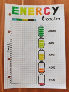 an energy tracker is shown on top of a piece of paper with numbers and colors