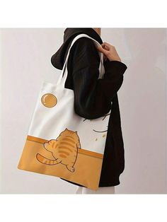 Cat  Pattern Double-Sided Printed Shoulder Handbag Printed Handbag Casual Travel Beach Bag Large Capacity Reusable Shoulder Shopping Bag Women's Casual Shoulder Bag Handbag Large Capacity Canvas Beach Bag Handbag Shopping Bag Printed Women's Grocery Shoulder Bag Multicolor    Polyester Animal,Cartoon,Colorblock Shoulder Tote Bag   Women Bags, size features are:Bust: ,Length: ,Sleeve Length: Cat Tote Bag, Canvas Beach Bag, Cats Tote Bag, Cat Tote, Printed Handbags, Handbags Casual, Animal Cartoon, Travel Beach, Shoulder Handbag