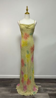 "Vintage 90's designer Bob Mackie Boutique floral beaded silk gown Size 10 Measurements (Rest-Stretched max) Bust 34\" - 40\" Waist 32\" - 38\" Hips 36\" - 42\" Length top of bust to hem 58\" *Lined. *Side zipper closure.  *100% silk shell, the lining is polyester material.  The colors of the dress appear more pastel toned in person.  In great condition with minor wear.  There are some loose threads / missing beads here and there. Couple small spots located on the very bottom of the dress, not n Floral Beaded Dress, Vintage Clothing Boutique, Y2k Dress, Garden Party Dress, Silk Chiffon Dress, Dream Dresses, Beaded Chiffon, Bob Mackie, Dress Silk