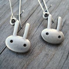 "\"Hello Bunny\" These earrings are adorable! The little bunny charms look very minimal and modern...lightweight and easy to wear. Would be so cute for spring or anytime of year :) The rabbit charms measure 1/2\" tall and are made of lead free pewter. Attached to silver plated kidney ear wires (can be substituted with stainless steel upon request). ※Earring Length: 39mm (1.5\") Photographs and design ©2010-2013 Irin Skye These earrings will be shipped in a gift box, ready for giving (or keeping! Cute Tiny Earrings For Everyday, Cute Everyday Nickel-free Earrings, Cute Everyday Dangle Earrings, Jewelry Kawaii, Bunny Jewelry, Rabbit Jewelry, Silverware Art, Rabbit Charm, Lazer Cut