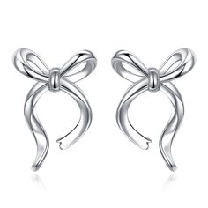 PRICES MAY VARY. Sterling silver earring featuring bow ribborn,very simple and chic design for women everyday wearing Women Earring Material:S925 Sterling Silver,plating with 2 layered expensive 14k white gold to prevent from silver oxidation,high polishing make this earring shine soft charming luster ;tarnish resistant, nickel-free, lead-free.Won't Turn Your Ear Red or Itchy. Bow Stud Earring Size:15*10.3mm;total weight:1.85g;light weight and comfortable wear even sleep with them on. Free Exqui Unisex Earrings, Silver Bow, Silver Earring, Stud Earring, Chic Design, Sterling Earrings, Jewelry Earrings Studs, Earrings For Women, Sterling Silver Earrings