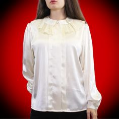 Vintage 70s Peter Pan Collar Ruffle Blouse by Notations! Actually SO perfect for tons of Halloween looks. Size 10!Bust & Waist: 41" Long Sleeve Halloween Party Blouse, Long Sleeve Blouse For Halloween Party, Halloween Party Long Sleeve Blouse, Halloween Party Top With Ruffles, Halloween Party Ruffle Top, Retro Collared Party Tops, Retro Blouse With Peter Pan Collar For Vintage Fashion, Vintage Party Blouse With Ruffles, Vintage Ruffled Top For Parties