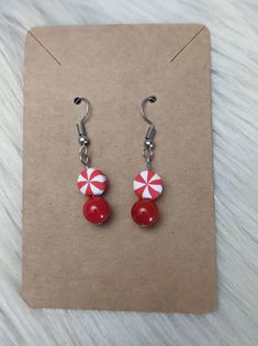 Peppermint Earrings. Christmas Earrings. Holiday Earrings. Winter Earrings. Peppermints. - Etsy Christmas Earrings With Round Beads, Red Round Beaded Earrings For Christmas, Red Round Beads Earrings For Christmas, Peppermint Earrings, Winter Earrings, Holiday Earrings, Earrings Christmas, Holiday Earring, Christmas Earrings