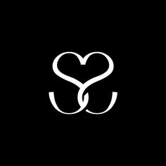 the letter s is made up of two intertwined hearts on a black background with white lines