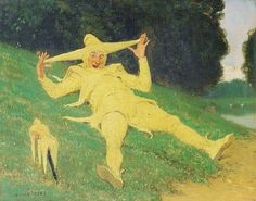 a painting of a man laying on the ground with his legs spread out in front of him