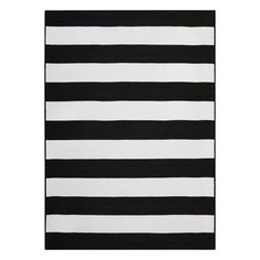 a black and white rug with horizontal stripes