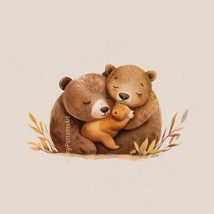 two bears hugging each other with their eyes closed