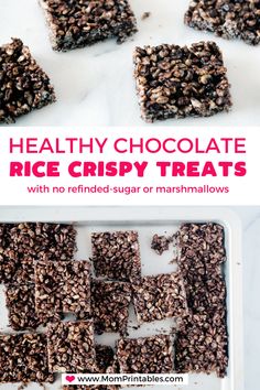 healthy chocolate rice crispy treats with no refrigerated sugar or marshmallows