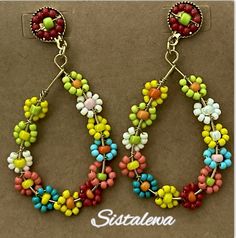 Flower Beaded colorful chandelier style earrings in gold tone. Beautiful gift for that special person. Enj🌺y...