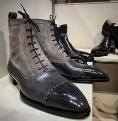 Fitted Cap Toe Lace-up Boots For Fall, Elegant Lace-up Cap Toe Boots For Fall, Elegant Cap Toe Lace-up Winter Boots, Elegant Cap Toe Lace-up Boots For Winter, Winter Lace-up Cap Toe Boots With Reinforced Heel, Fall Cap Toe Boots With Leather Sole, Fall Lace-up Cap Toe Boots With Leather Sole, Fall Cap Toe Boots With Leather Lining, Ankle-high Leather Boots With Rubber Toe Cap