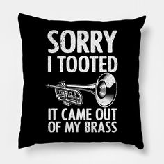 a black pillow that says sorry i tooted it came out of my brasss