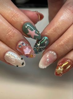 photo credits: @nailsbysami_    on tiktok Blush Nail Designs, Soft Grunge Nails, Colourful Nail, Aesthetic Nail Art, Blush Nail, Aesthetic Nail, Grunge Nails, Blush Nails