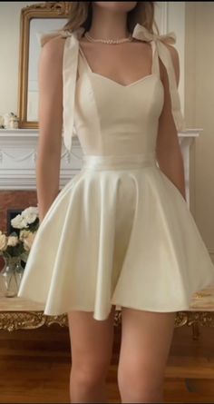 Ivory Graduation Dresses Satin Short Mini Spaghetti Strap A Line Simple Formal Party Homecoming Prom Mini Homecoming Dresses, Satin Short, Grad Dresses, Glam Dresses, Hoco Dresses, Birthday Dresses, Gilmore Girls, Fancy Dresses, Look Fashion