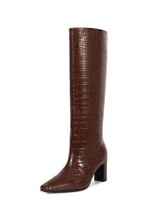 [ SIZE ] The heel height is 7.5cm/3"[ MATERIAL ] These knee high boots are made of PU leather, soft material and easy to slip into. The material is glossy and has a crocodile texture. Very elegant boots that match a wide variety of outfits. Please refer to the size chart to determine your correct size before ordering.[ DESIGN ] As someone who cannot walk in heel boots shoe these knee high boots are so comfy and great for walking, dancing, standing for long periods with no sore feet.[ OCCASION ] Elegant Boots, Walking In Heels, Womens Chunky Heels, Womens Knee High Boots, Boots Women Fashion, Long Boots, Tall Boots, Shoes Heels Boots, Chunky Heels