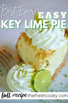 a piece of key lime pie on a plate with a fork