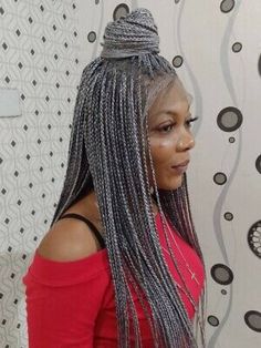 Knotless Braided Wig Gray Wig. Length Is 28”long | eBay Gray Knotless Box Braids, Grey Knotless Braids, Grey Braids, Grey Box Braids, Grey Hair Braids, Knotless Braided Wig, Twisted Braids, Gray Wigs, Gray Wig